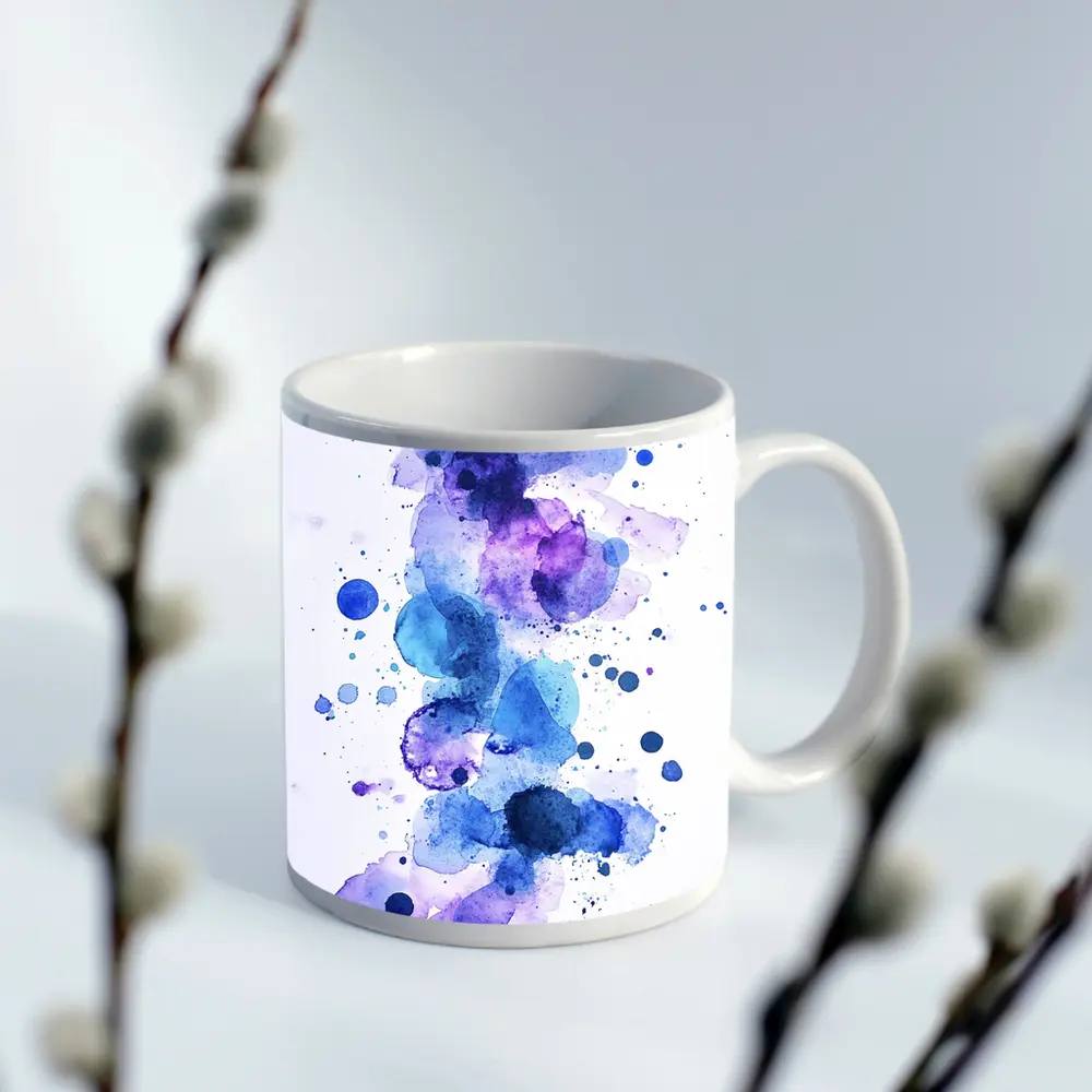 Blue Purple Watercolor Abstract Splash Art – Mugs