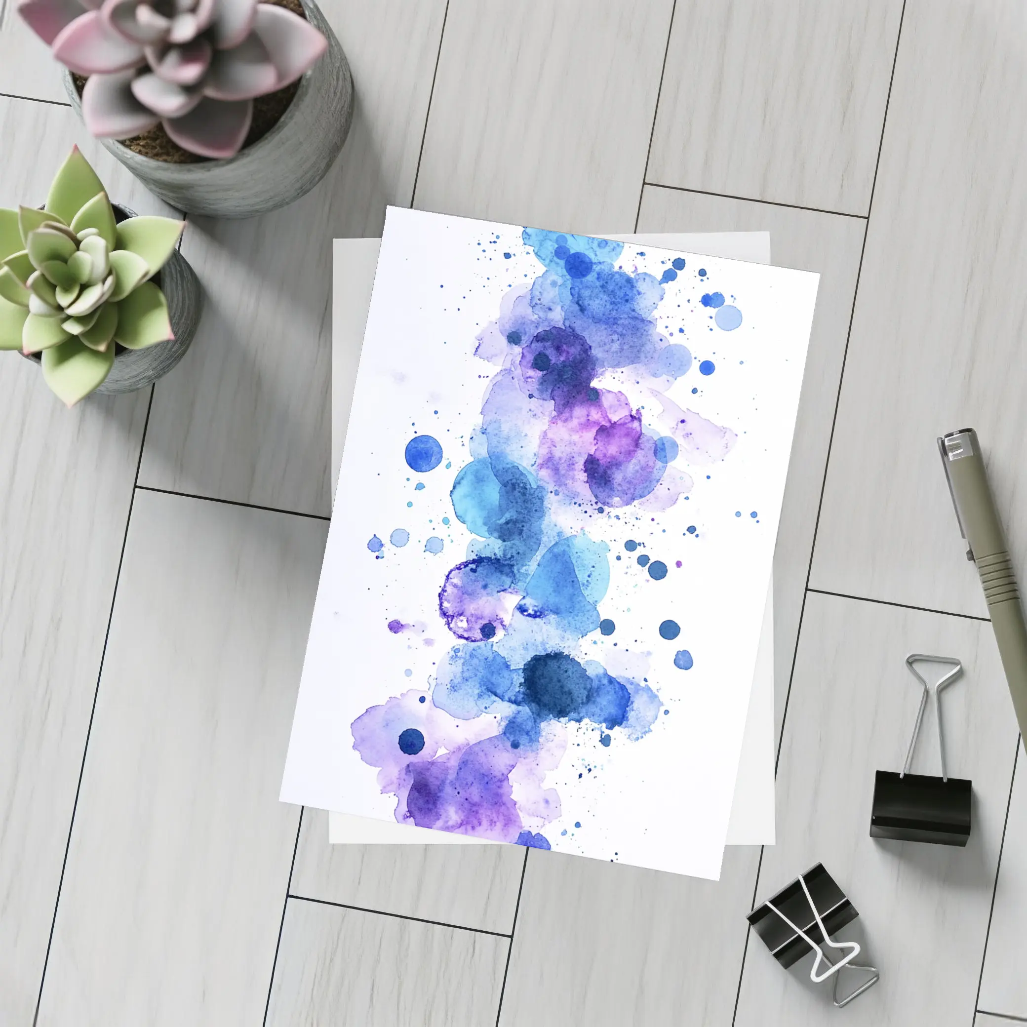Blue Purple Watercolor Abstract Splash Art – Postcards