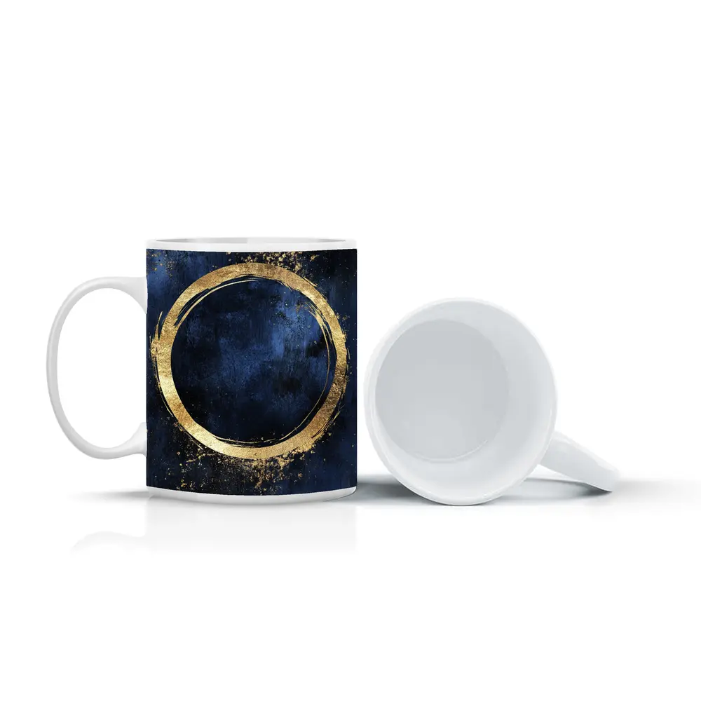 Gold Circle Brush Stroke Dark Blue Background – Mugs