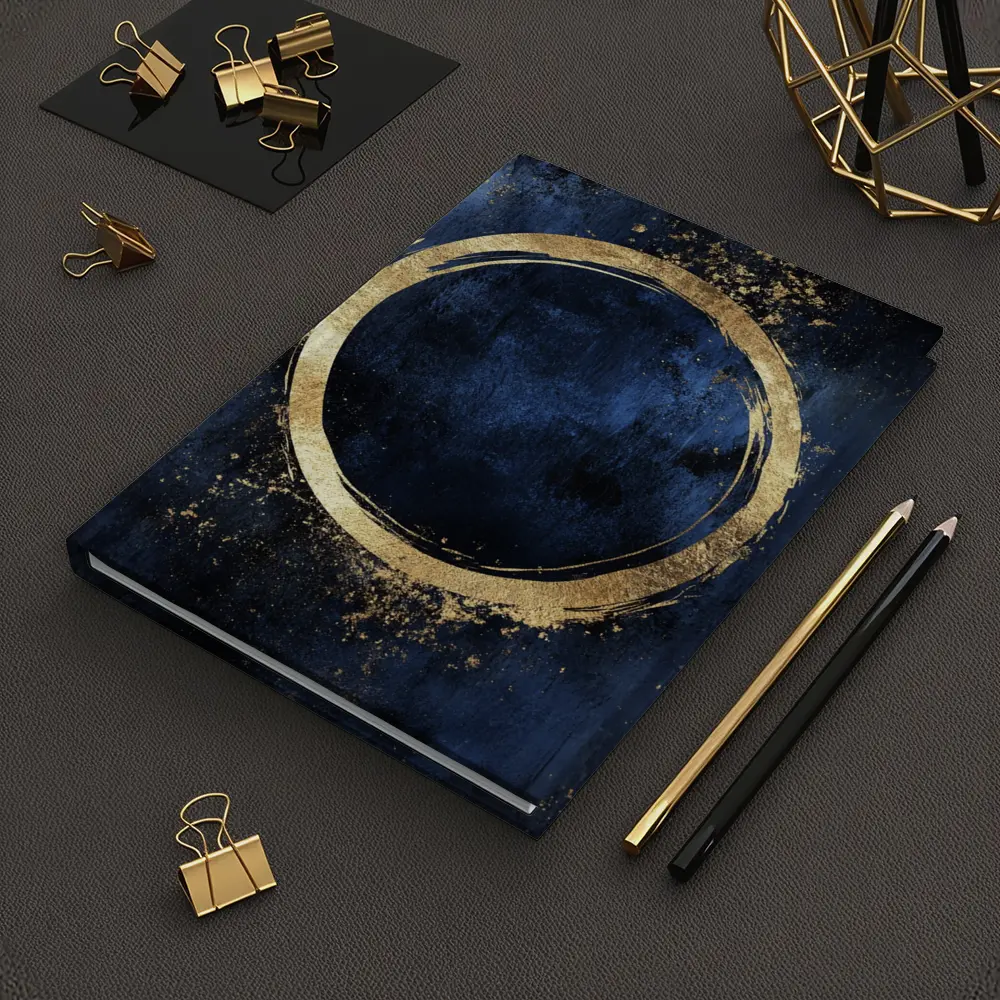 Gold Circle Brush Stroke Dark Blue Background – Notebooks