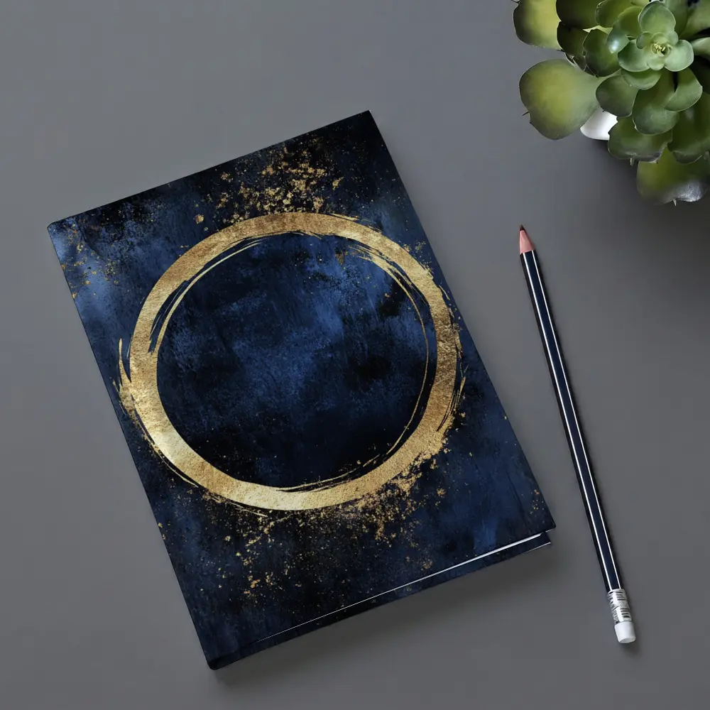 Gold Circle Brush Stroke Dark Blue Background – Notebooks