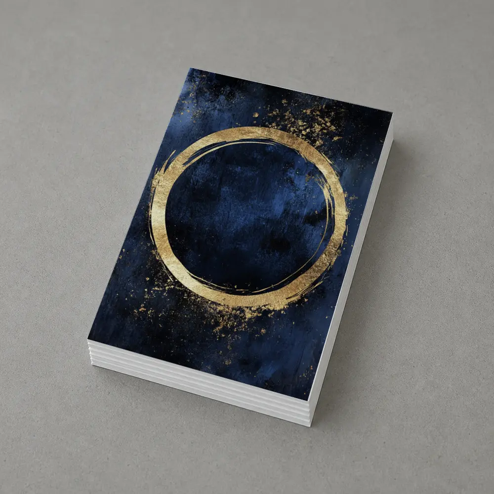 Gold Circle Brush Stroke Dark Blue Background – Postcards