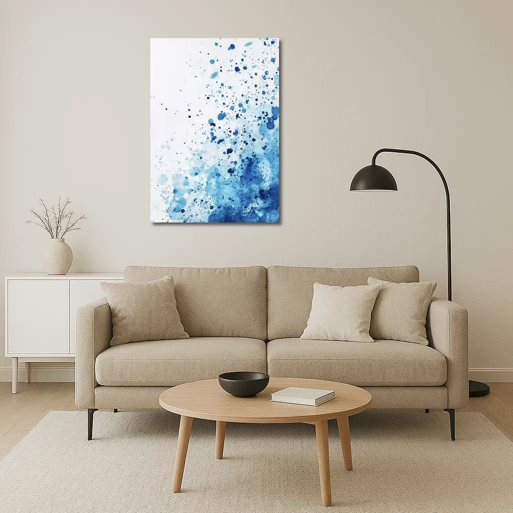 Blue Watercolor Splash Abstract White Background – Wall Art