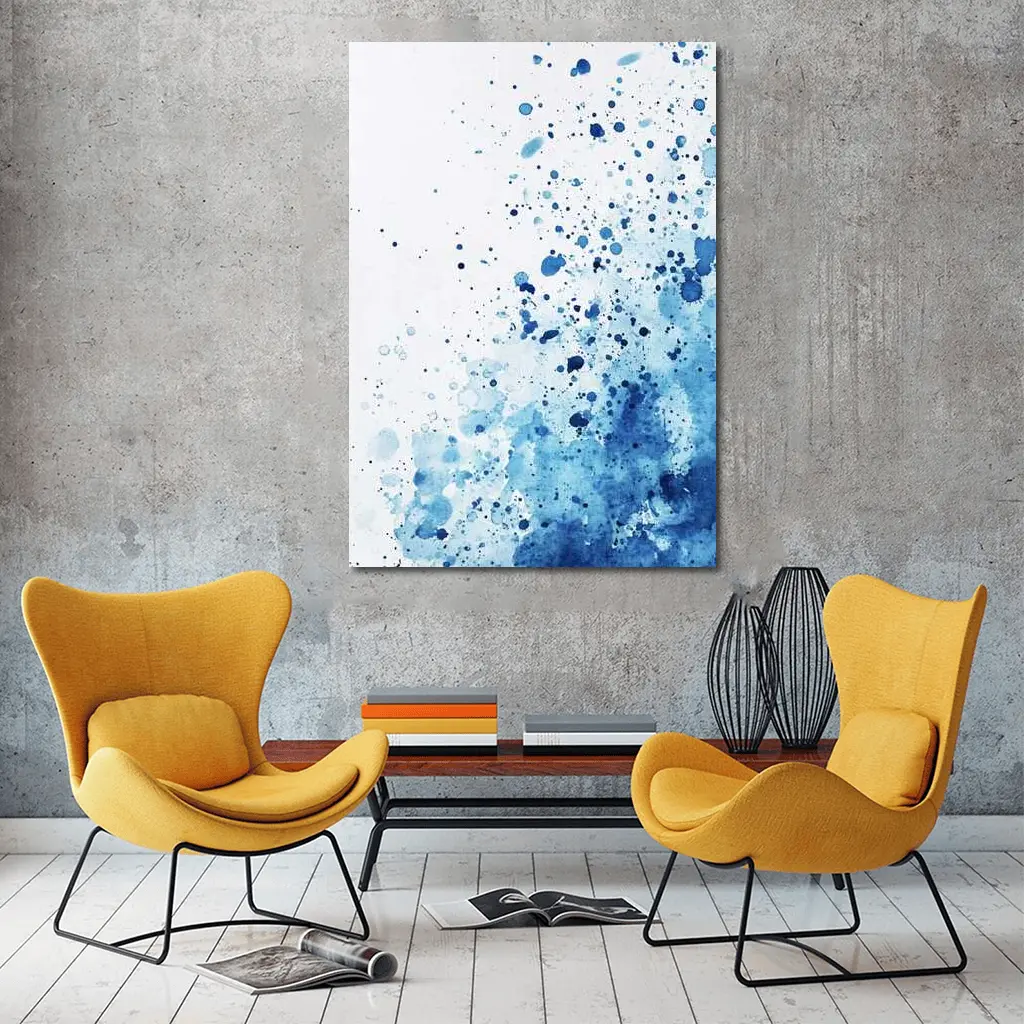 Blue Watercolor Splash Abstract White Background – Wall Art