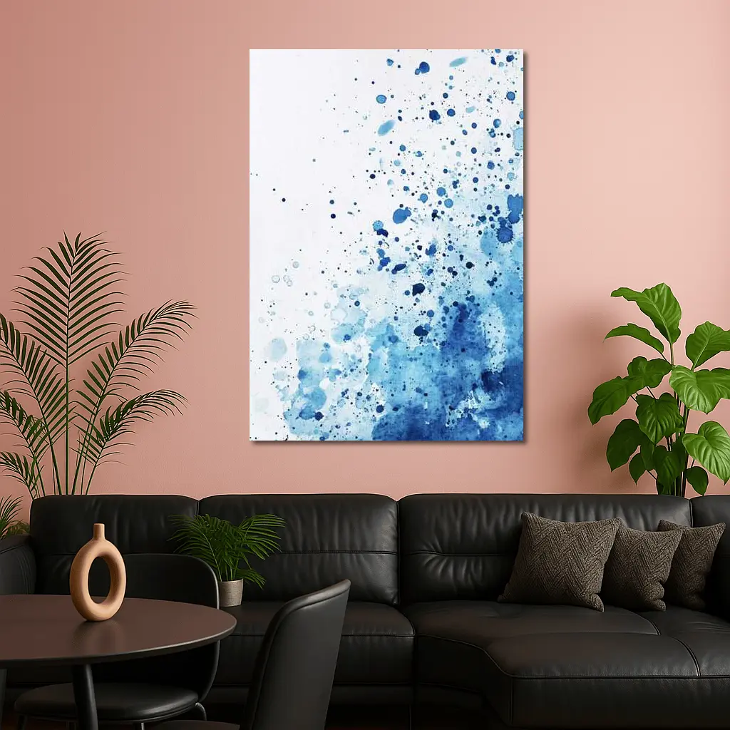 Blue Watercolor Splash Abstract White Background – Wall Art