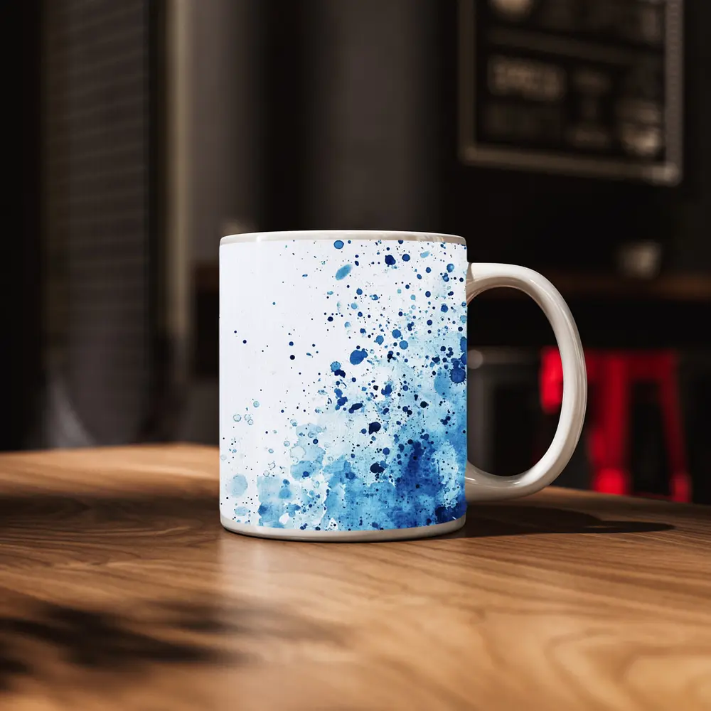 Blue Watercolor Splash Abstract White Background – Mugs