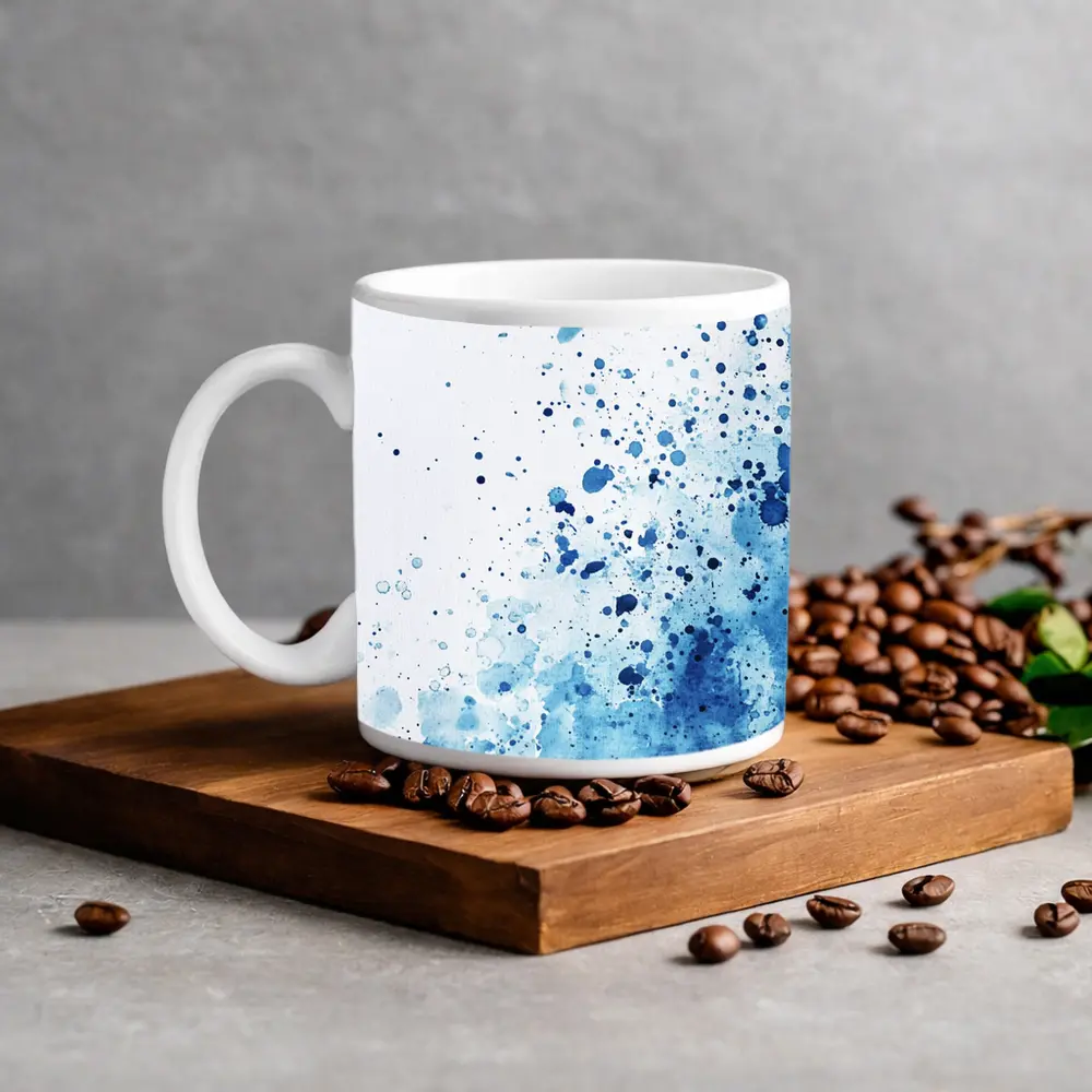 Blue Watercolor Splash Abstract White Background – Mugs