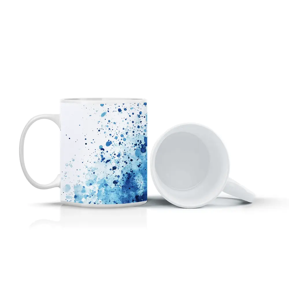Blue Watercolor Splash Abstract White Background – Mugs