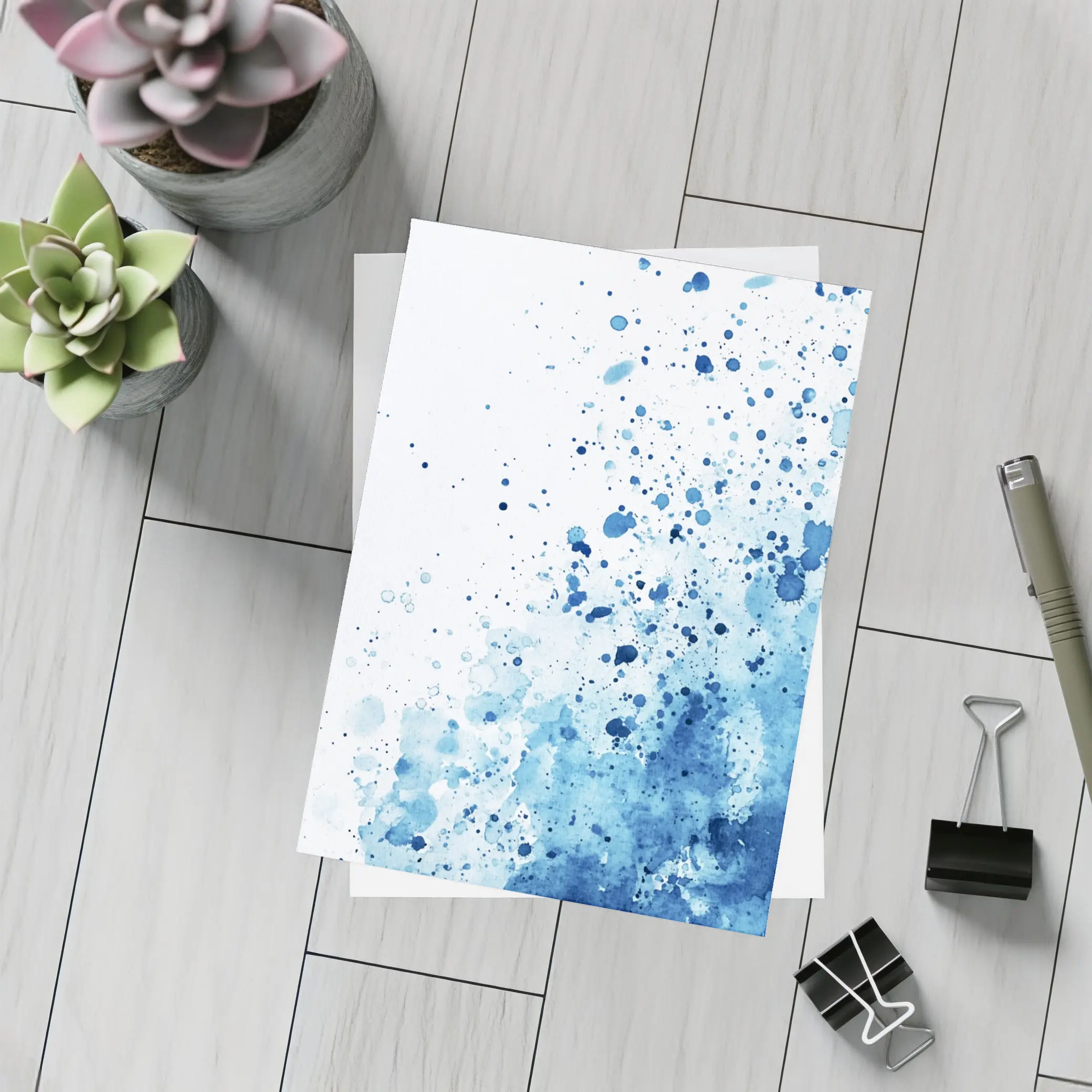 Blue Watercolor Splash Abstract White Background – Postcards