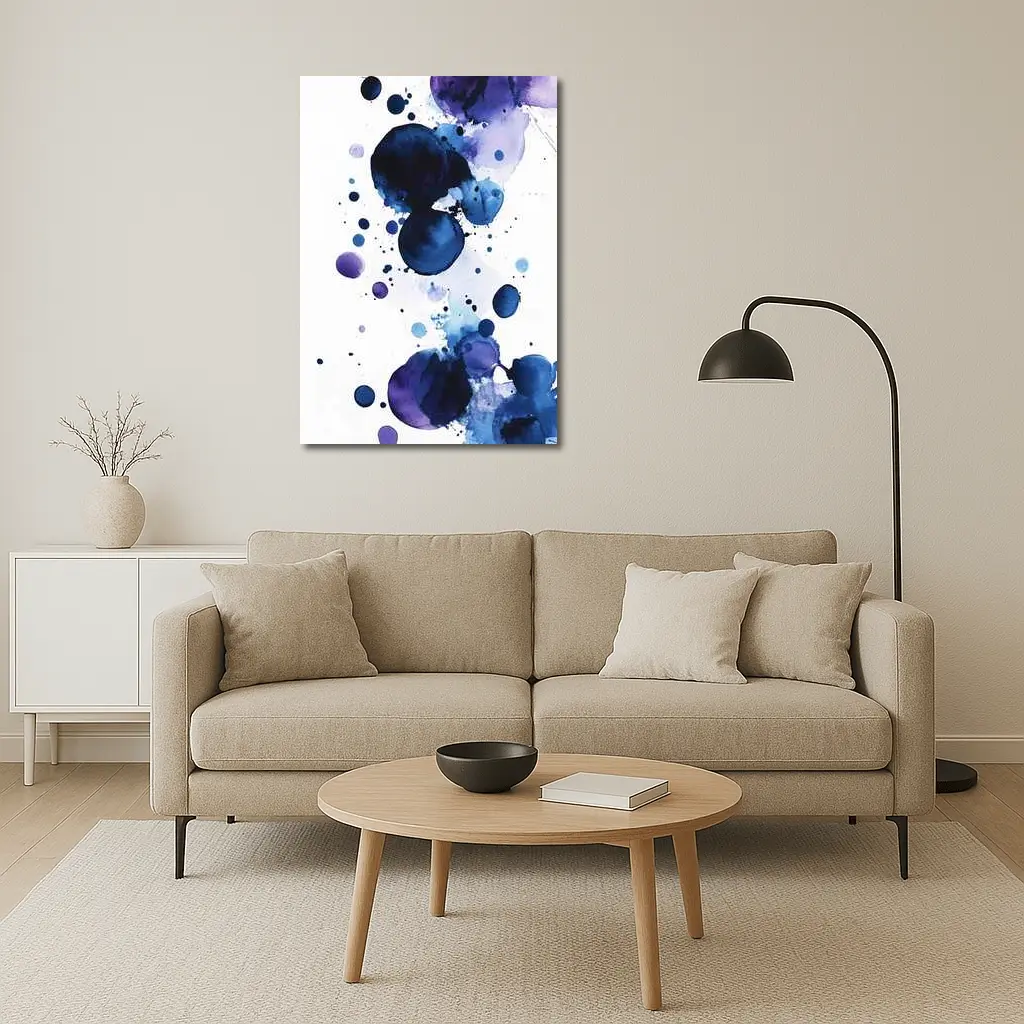 Blue Purple Watercolor Abstract Ink Drops – Wall Art