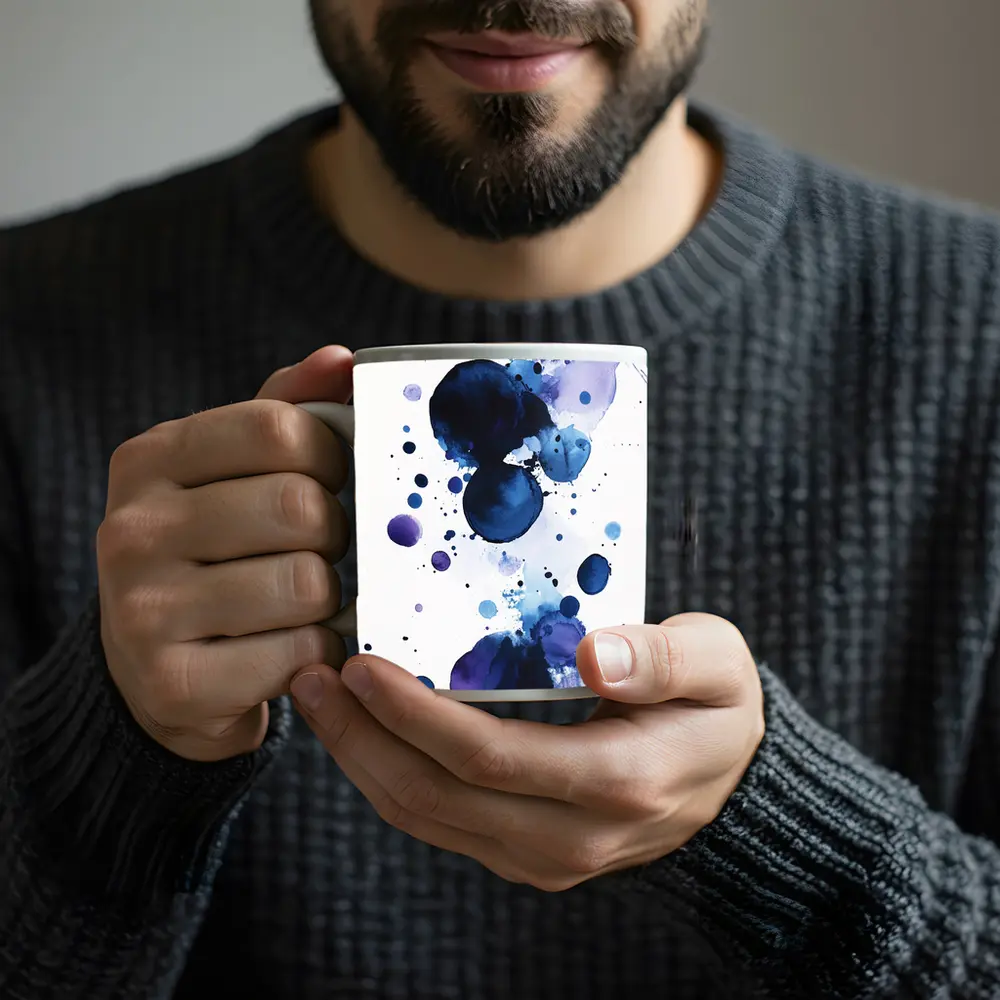 Blue Purple Watercolor Abstract Ink Drops – Mugs