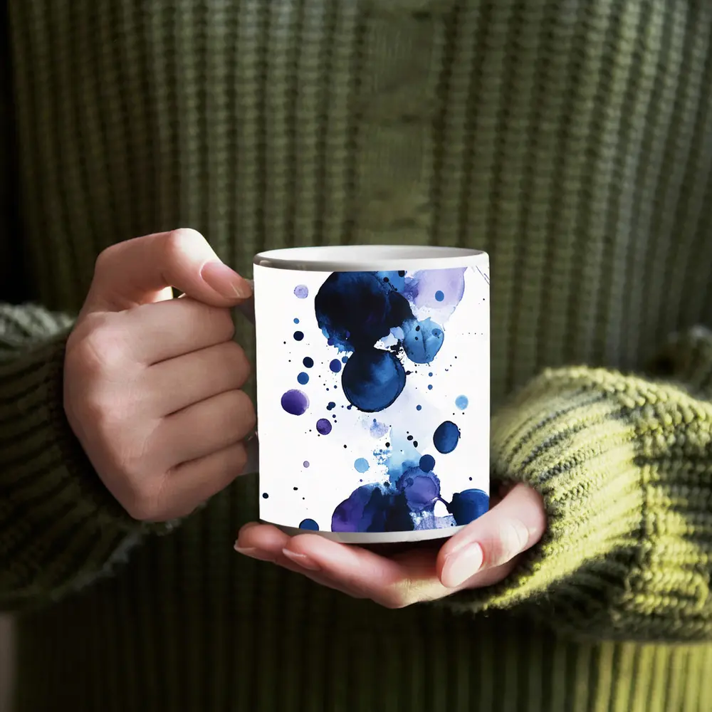Blue Purple Watercolor Abstract Ink Drops – Mugs