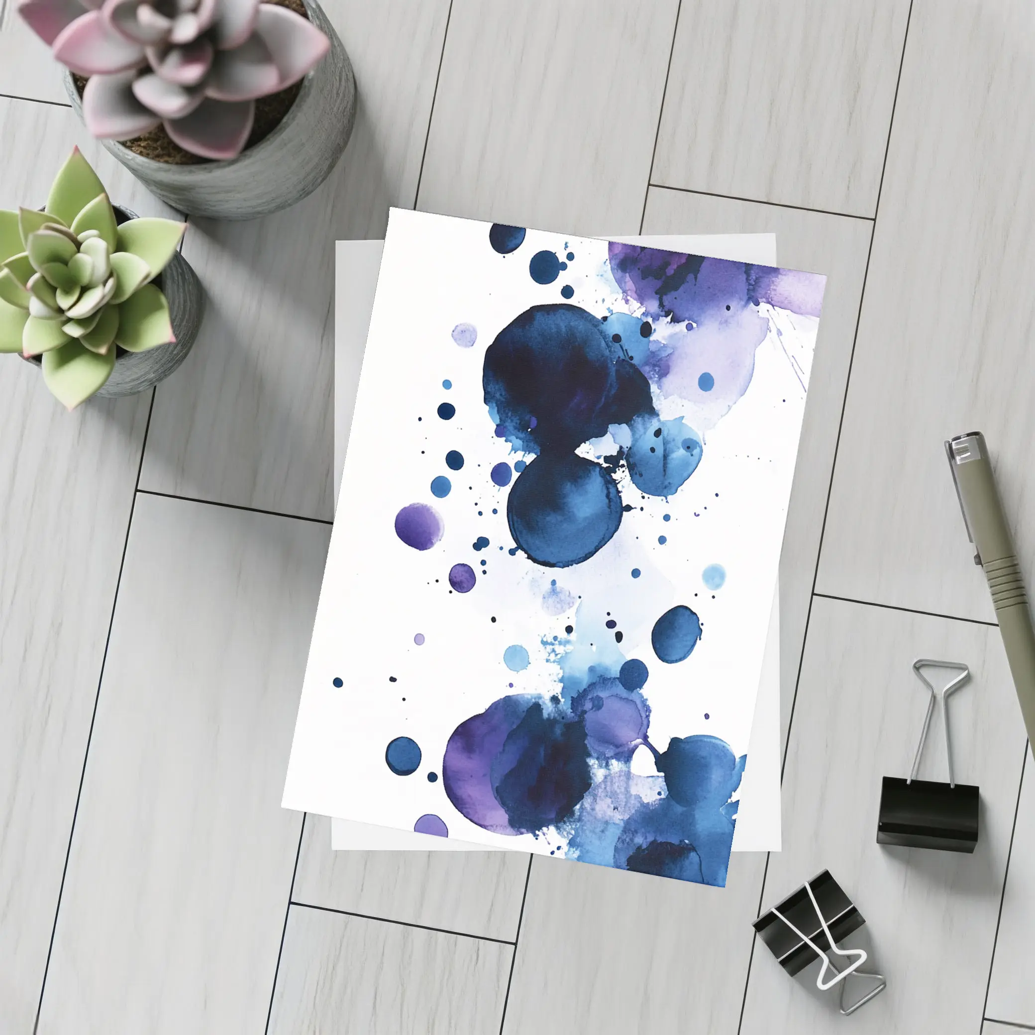 Blue Purple Watercolor Abstract Ink Drops – Postcards