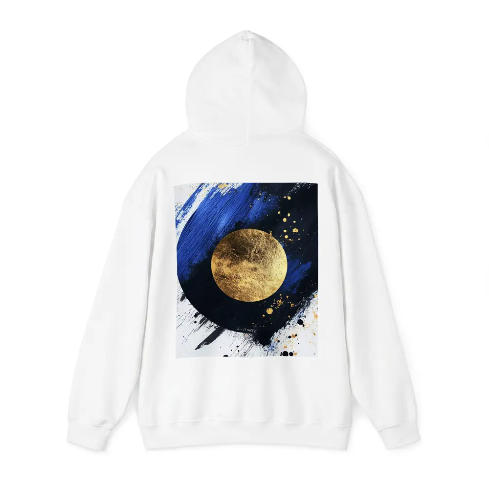 Gold Circle Bold Blue Brushstroke Abstract Art – Hoodies
