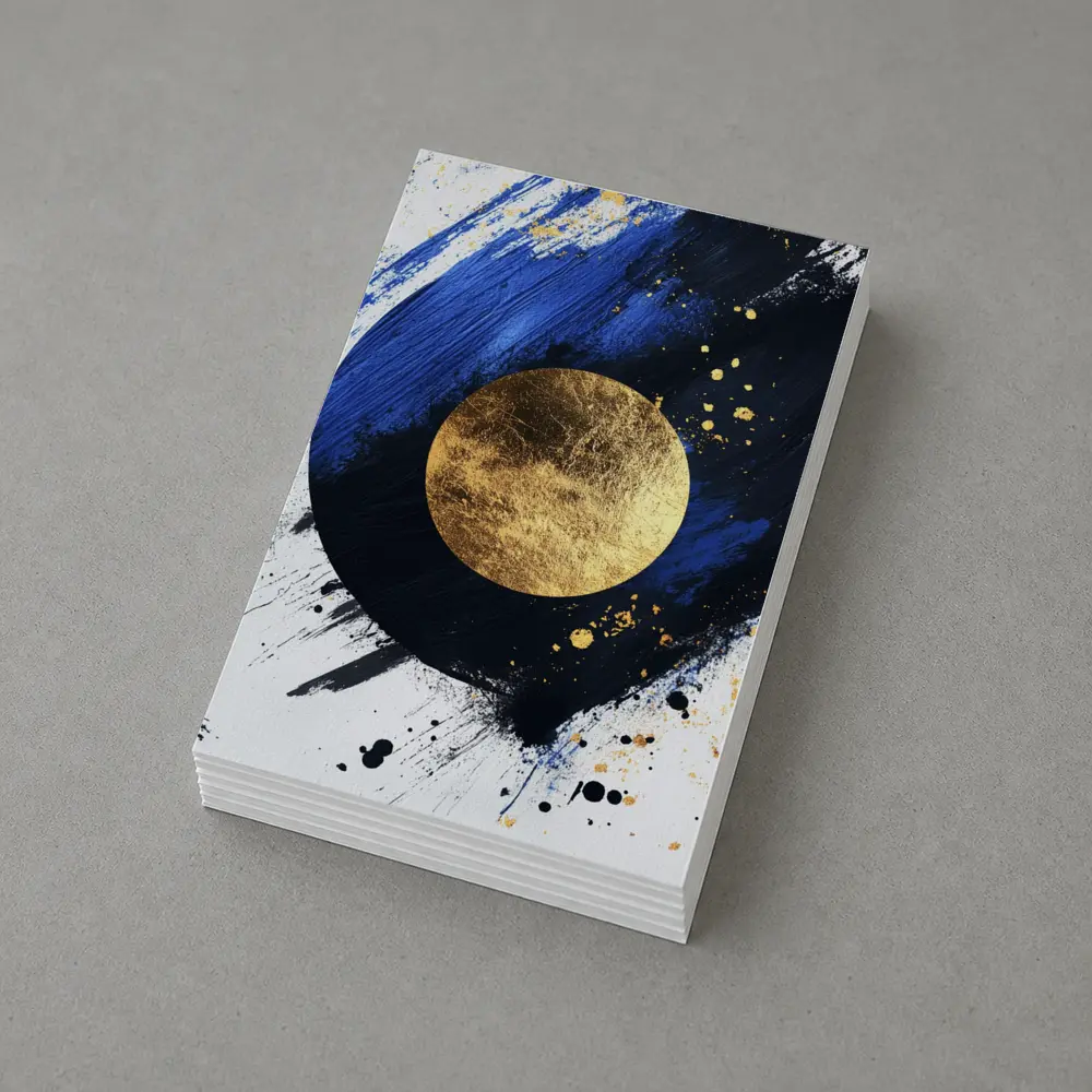 Gold Circle Bold Blue Brushstroke Abstract Art – Postcards