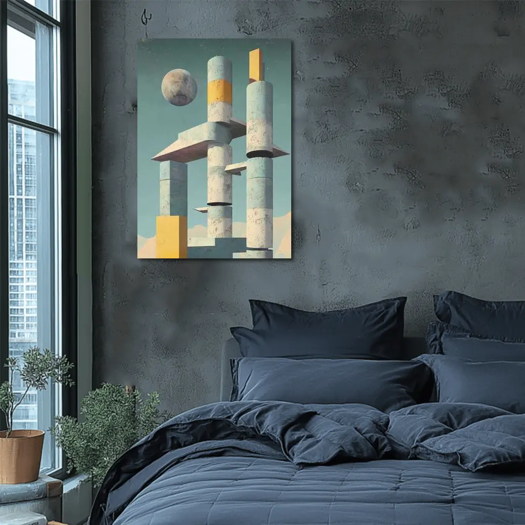 Brutalist Concrete Towers Moon Sky Art – Wall Art