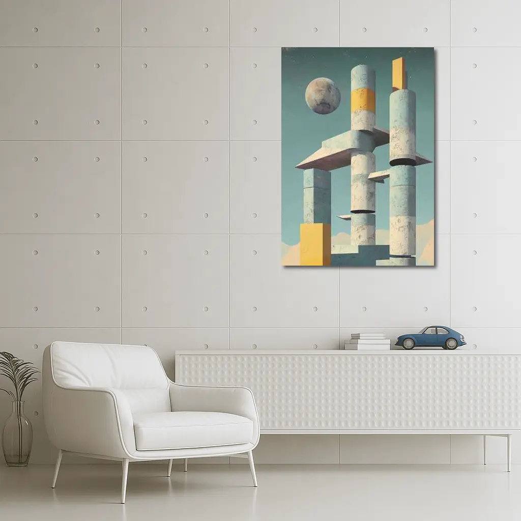 Brutalist Concrete Towers Moon Sky Art – Wall Art
