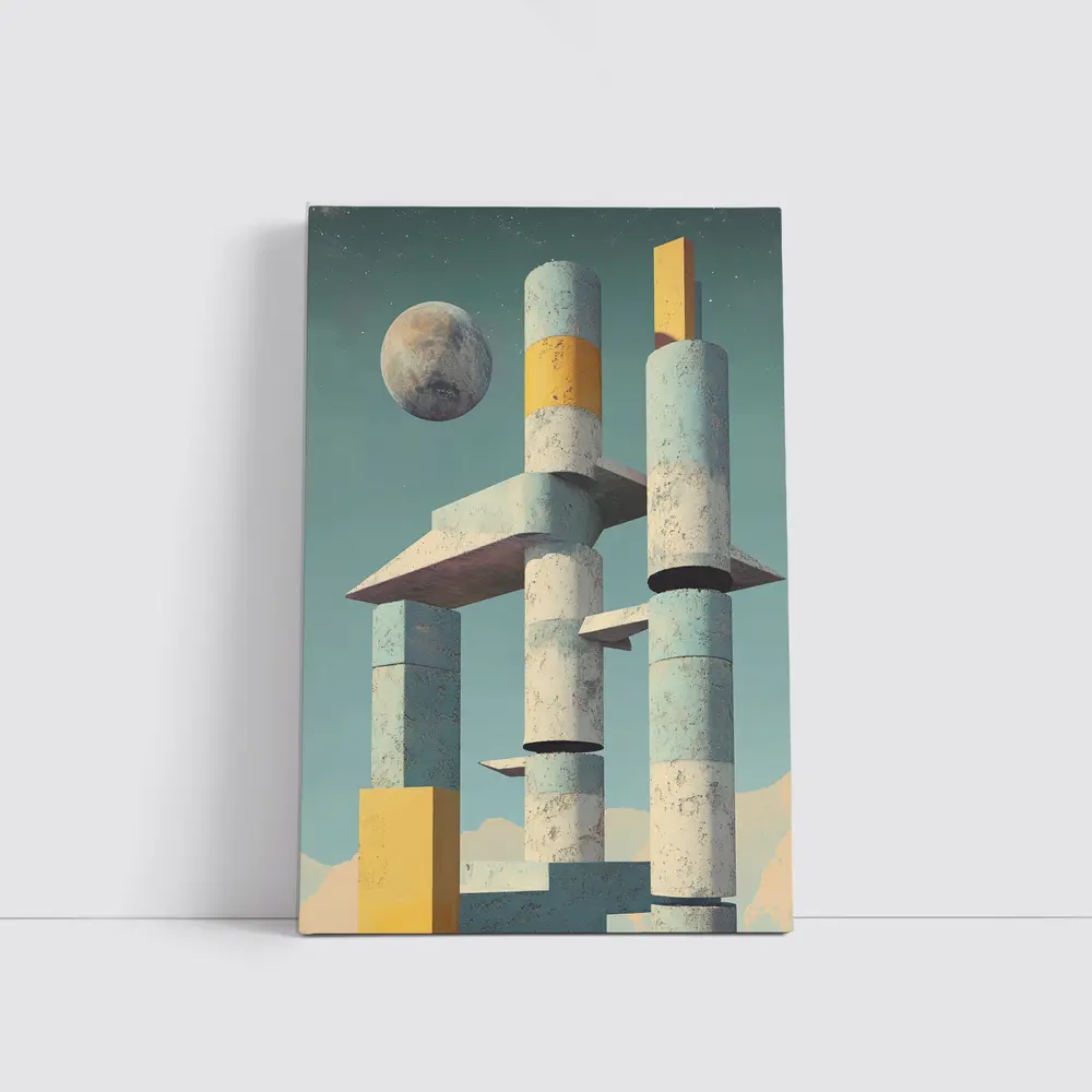 Brutalist Concrete Towers Moon Sky Art – Wall Art