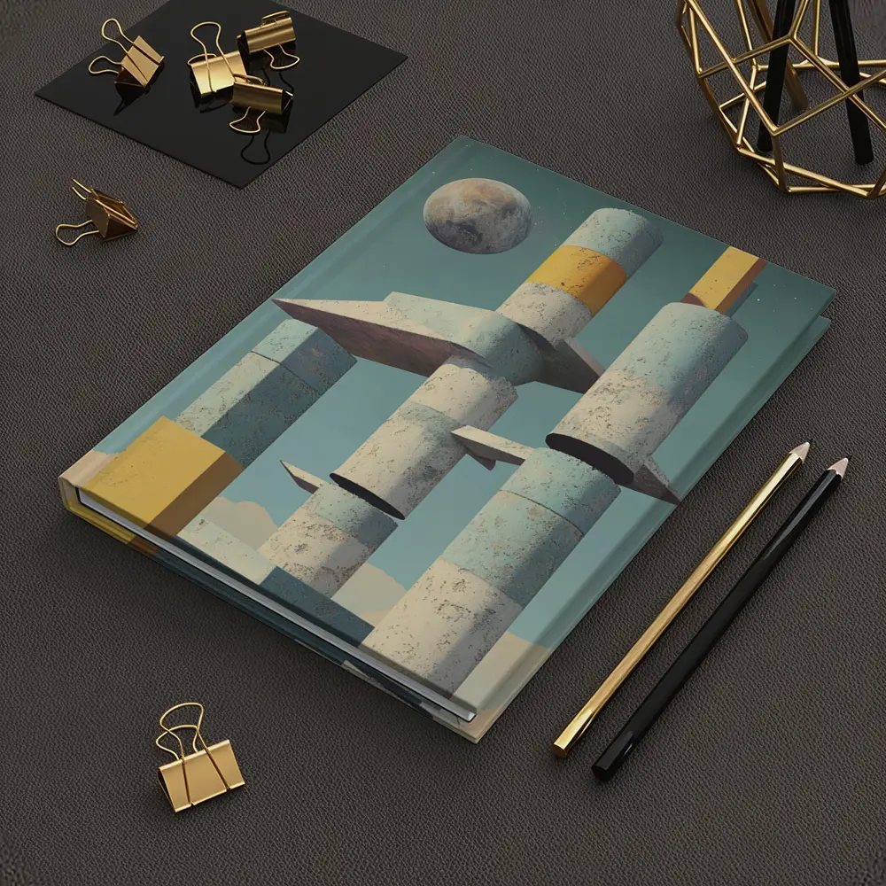 Brutalist Concrete Towers Moon Sky Art – Notebooks