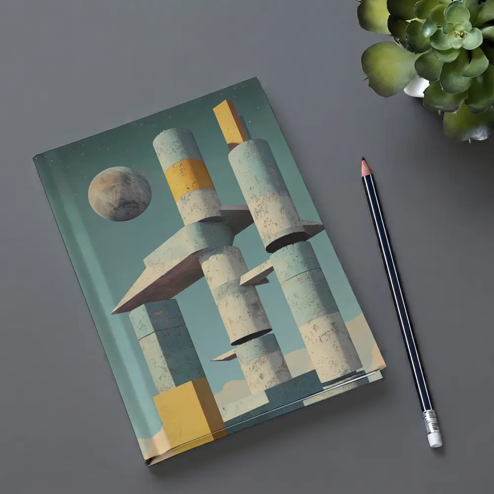 Brutalist Concrete Towers Moon Sky Art – Notebooks