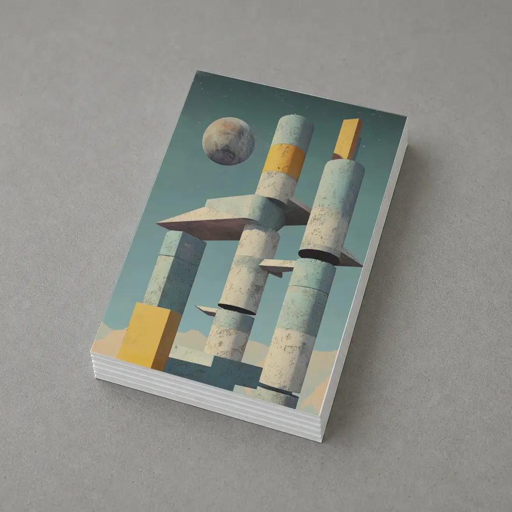 Brutalist Concrete Towers Moon Sky Art – Postcards
