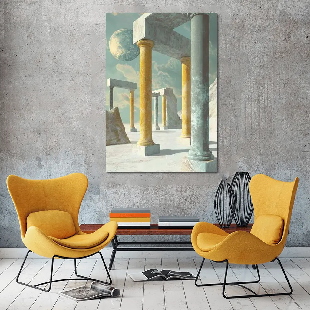 Surreal Ancient Columns Floating Planet Sky – Wall Art