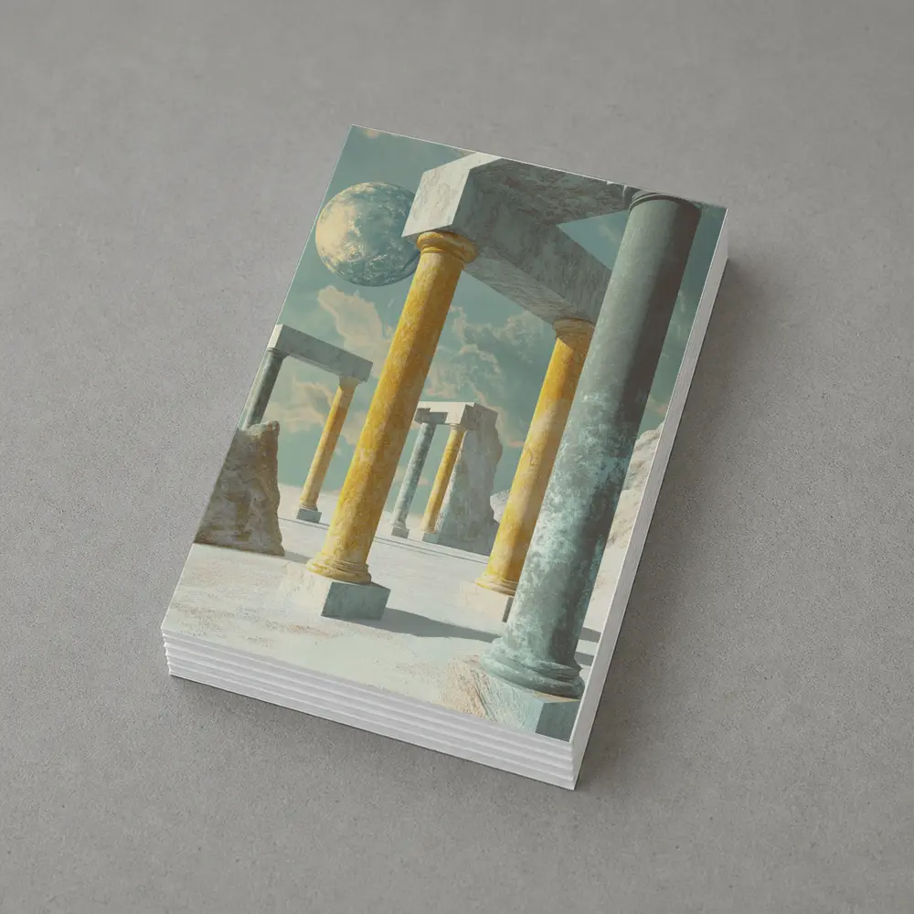 Surreal Ancient Columns Floating Planet Sky – Postcards