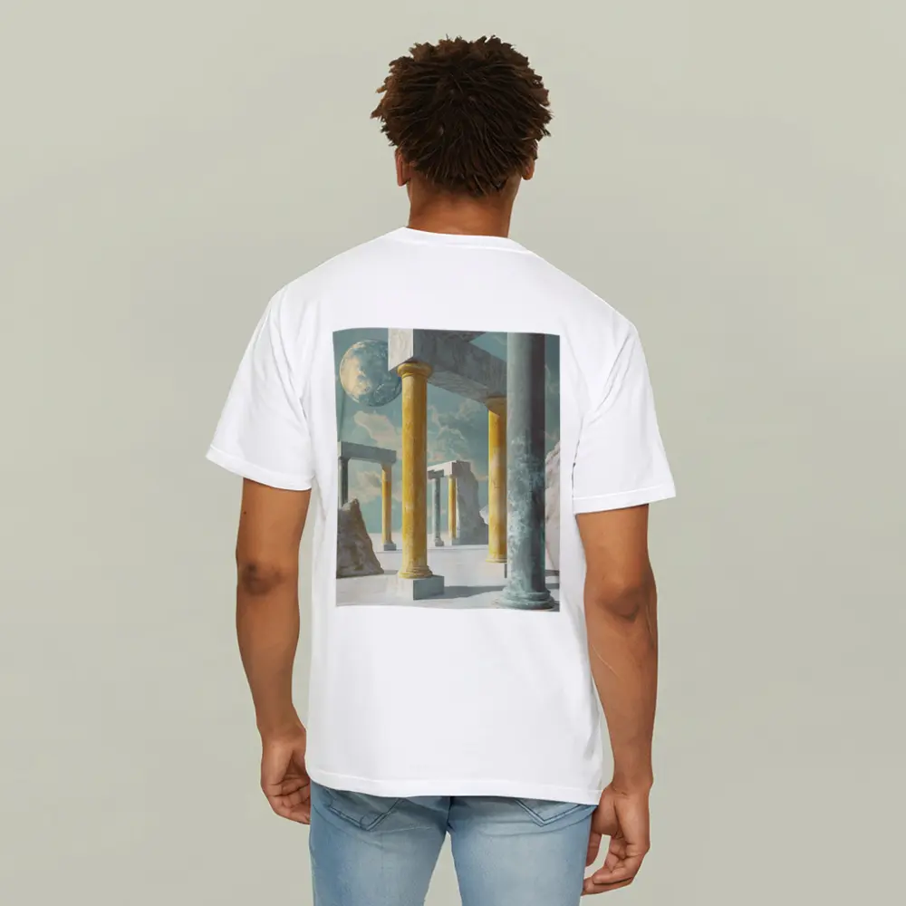 Surreal Ancient Columns Floating Planet Sky – T-Shirts