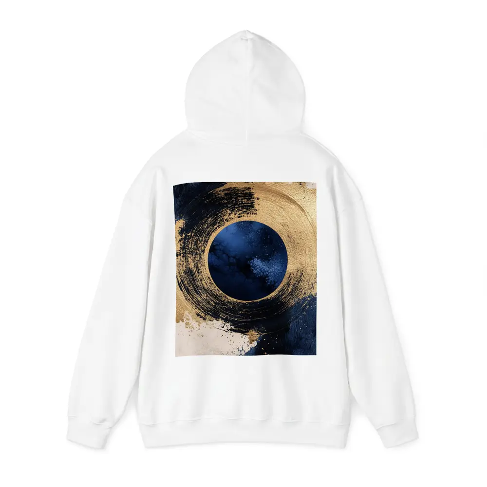 Gold Circle Brushstroke Abstract Dark Blue Art – Hoodies