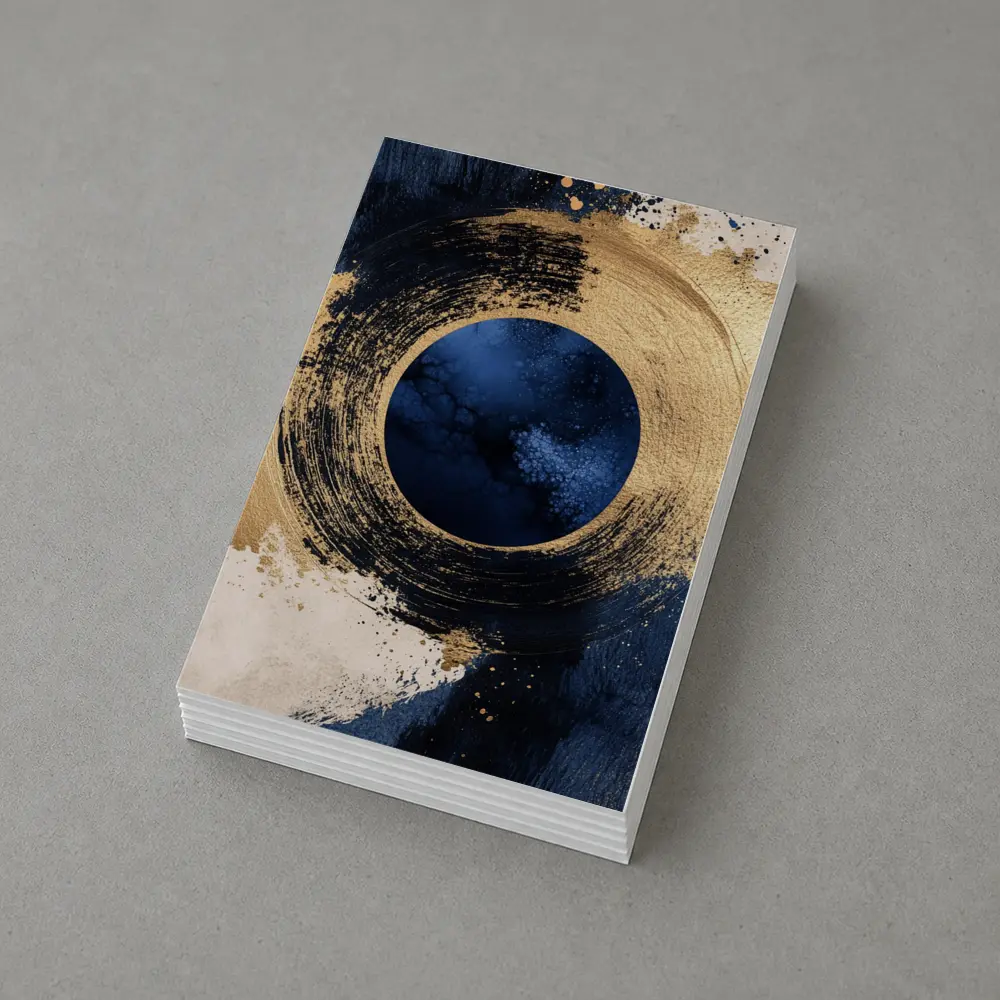 Gold Circle Brushstroke Abstract Dark Blue Art – Postcards