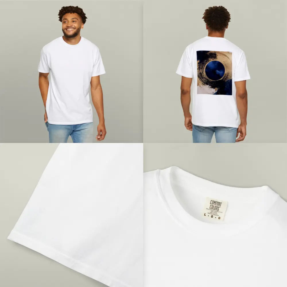 Gold Circle Brushstroke Abstract Dark Blue Art – T-Shirts