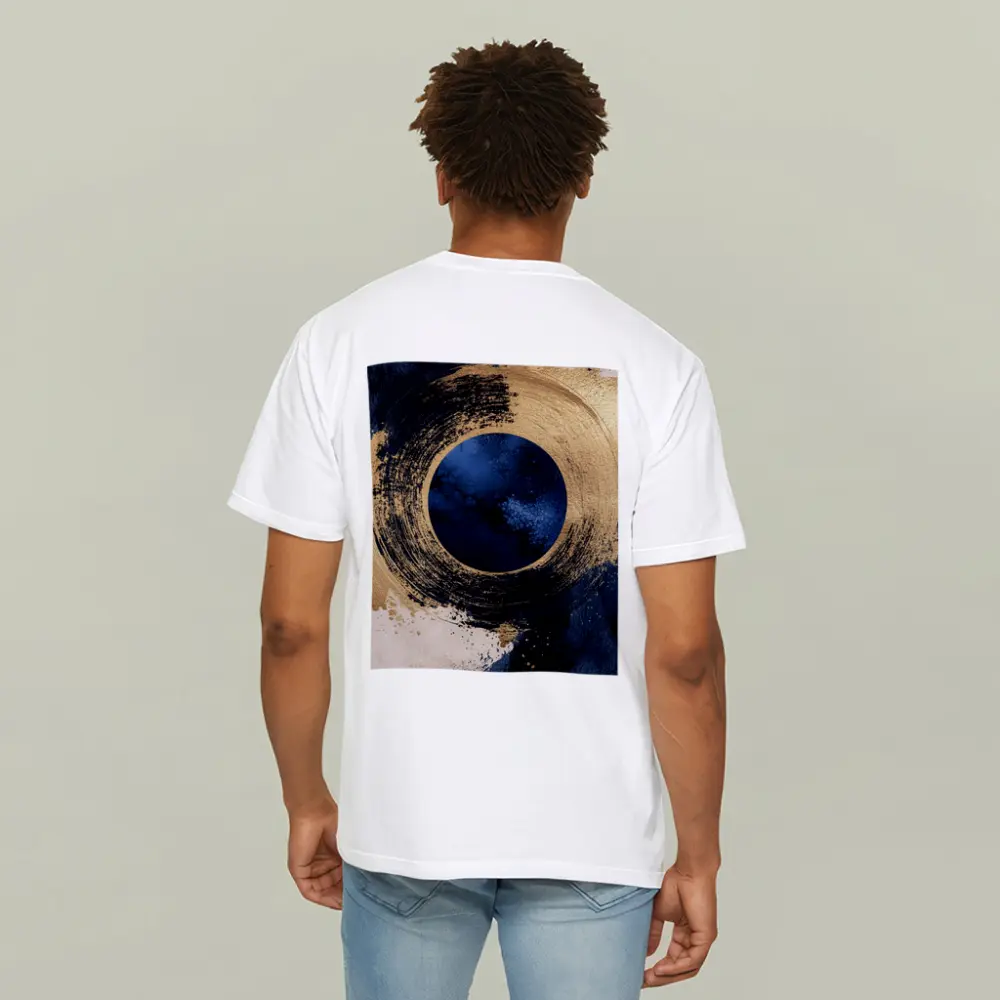 Gold Circle Brushstroke Abstract Dark Blue Art – T-Shirts