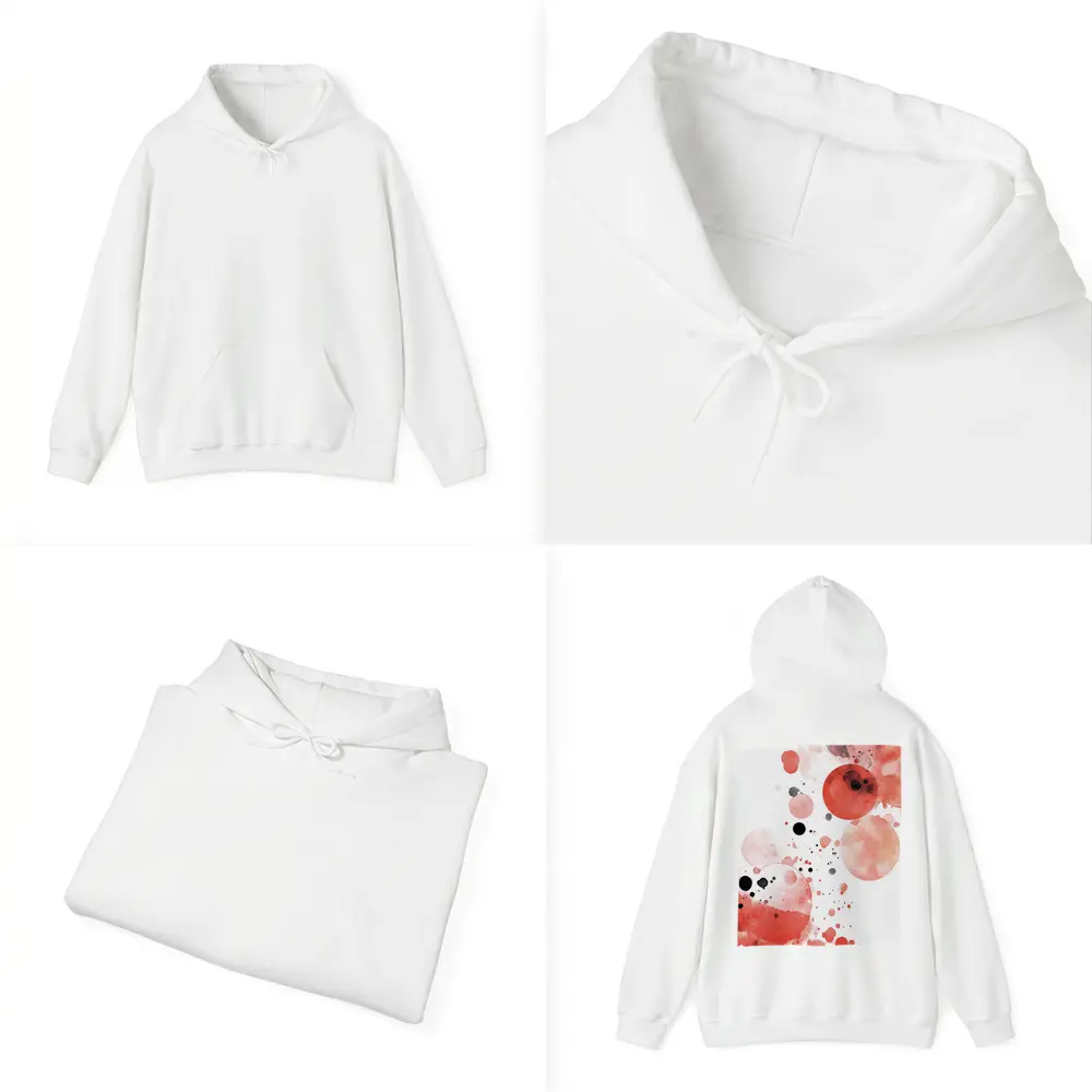 Red Watercolor Circles Abstract Art White Background – Hoodies