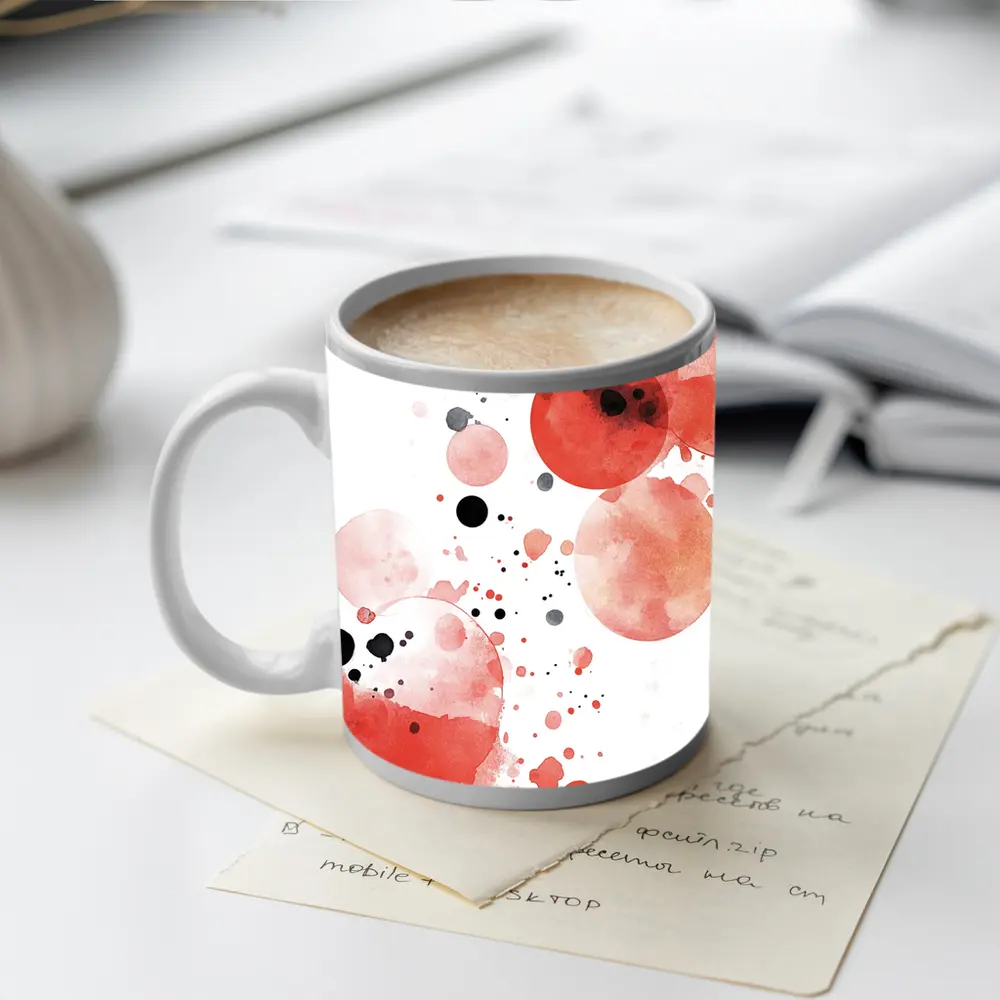 Red Watercolor Circles Abstract Art White Background – Mugs