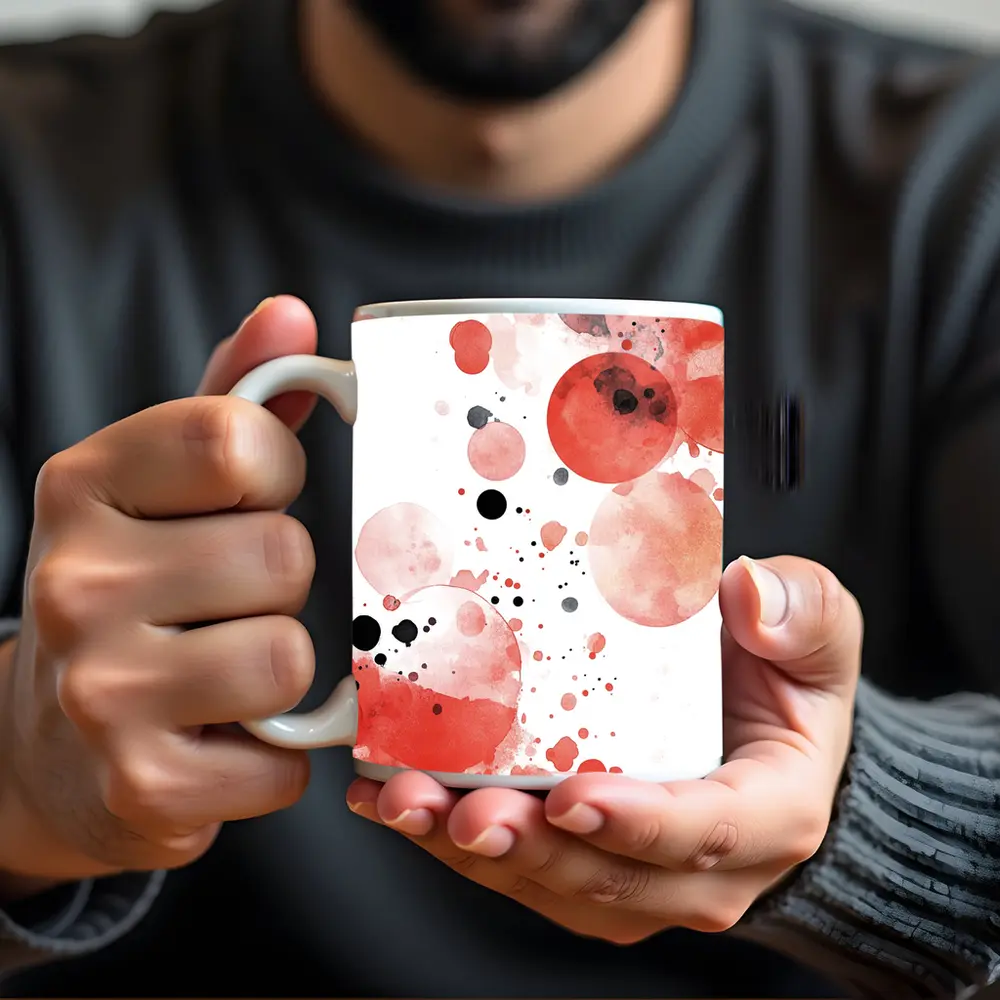 Red Watercolor Circles Abstract Art White Background – Mugs