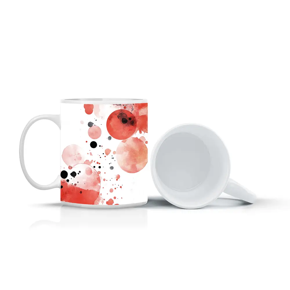 Red Watercolor Circles Abstract Art White Background – Mugs