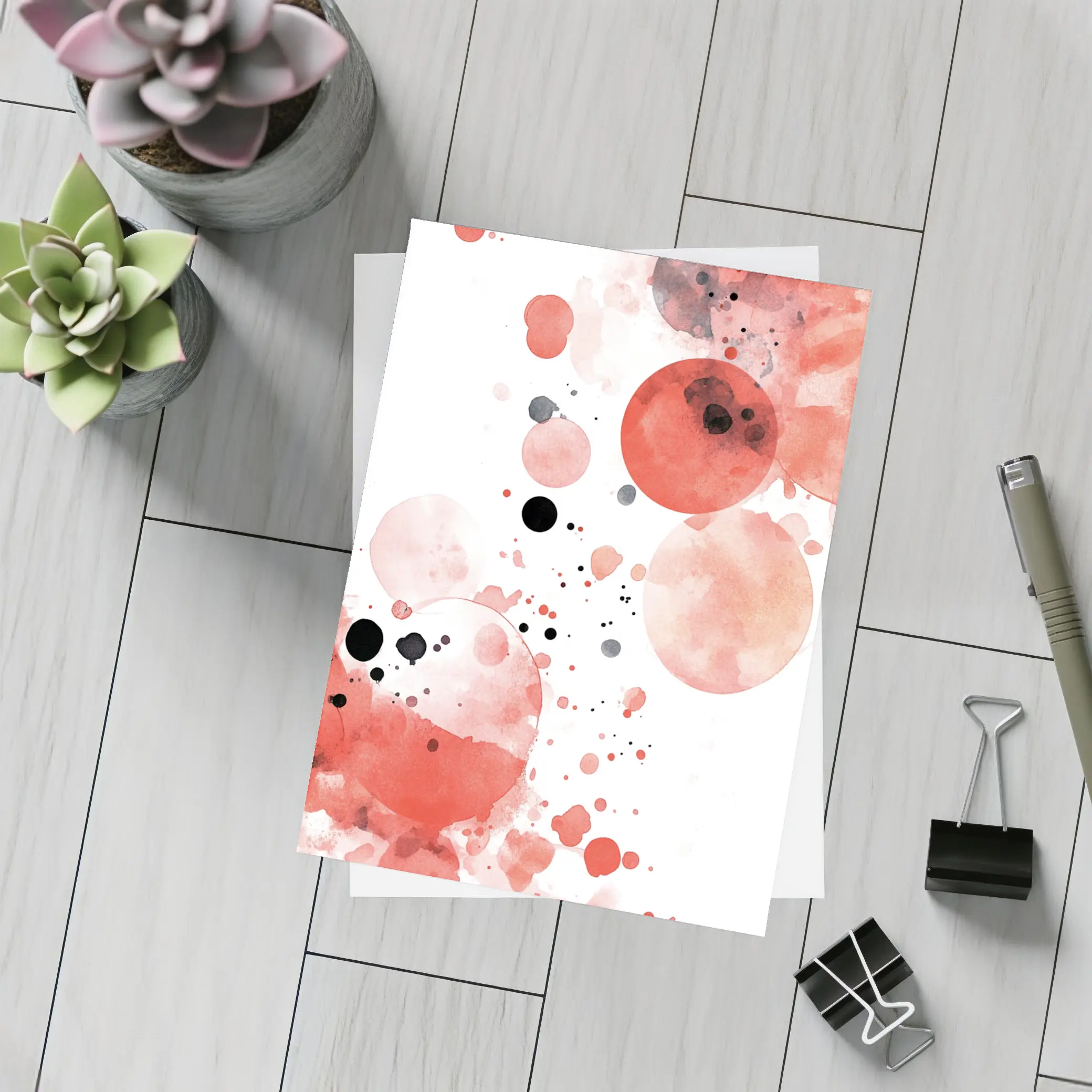 Red Watercolor Circles Abstract Art White Background – Postcards