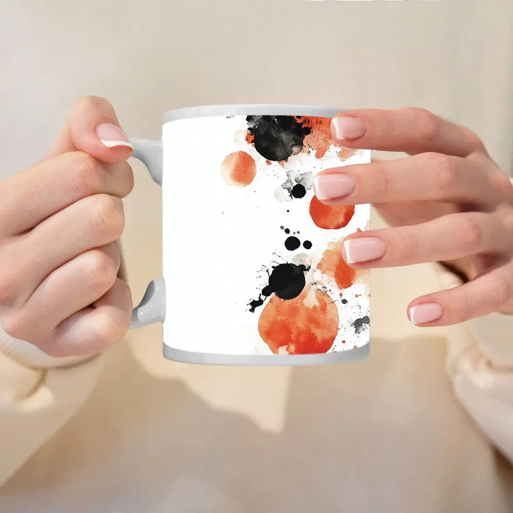 Orange Black Watercolor Ink Splatter Abstract Art – Mugs