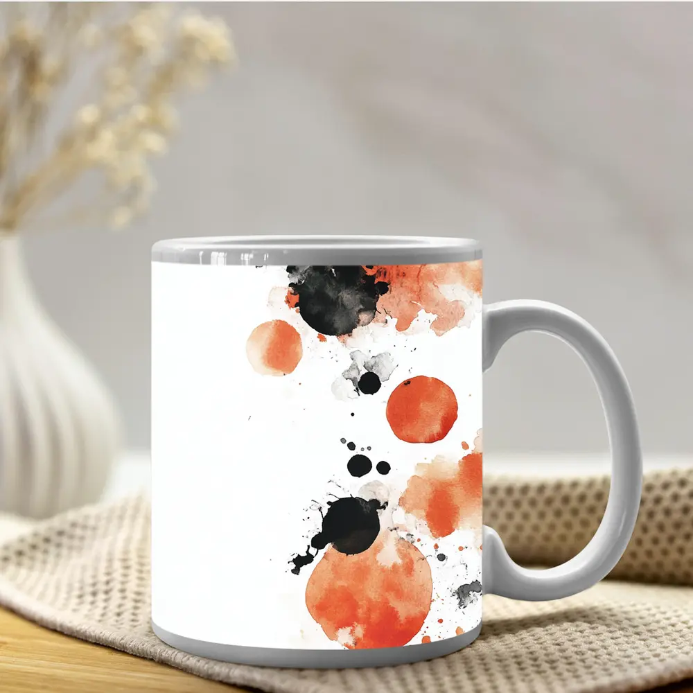 Orange Black Watercolor Ink Splatter Abstract Art – Mugs