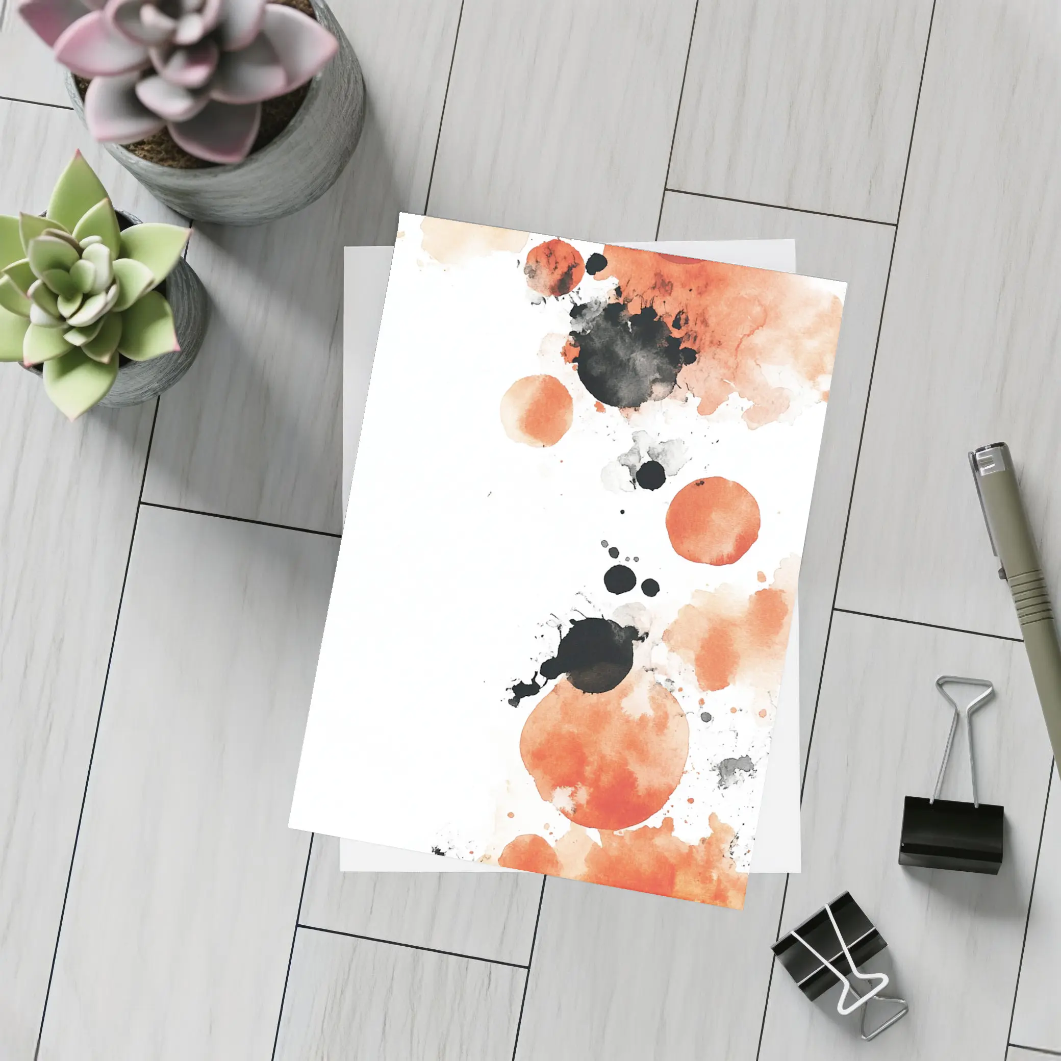 Orange Black Watercolor Ink Splatter Abstract Art – Postcards