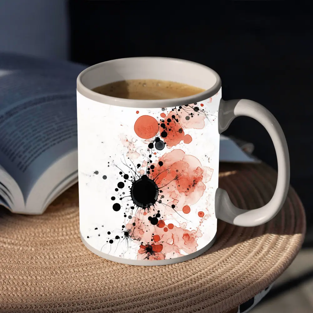 Red Black Ink Splash Abstract Watercolor Art – Mugs