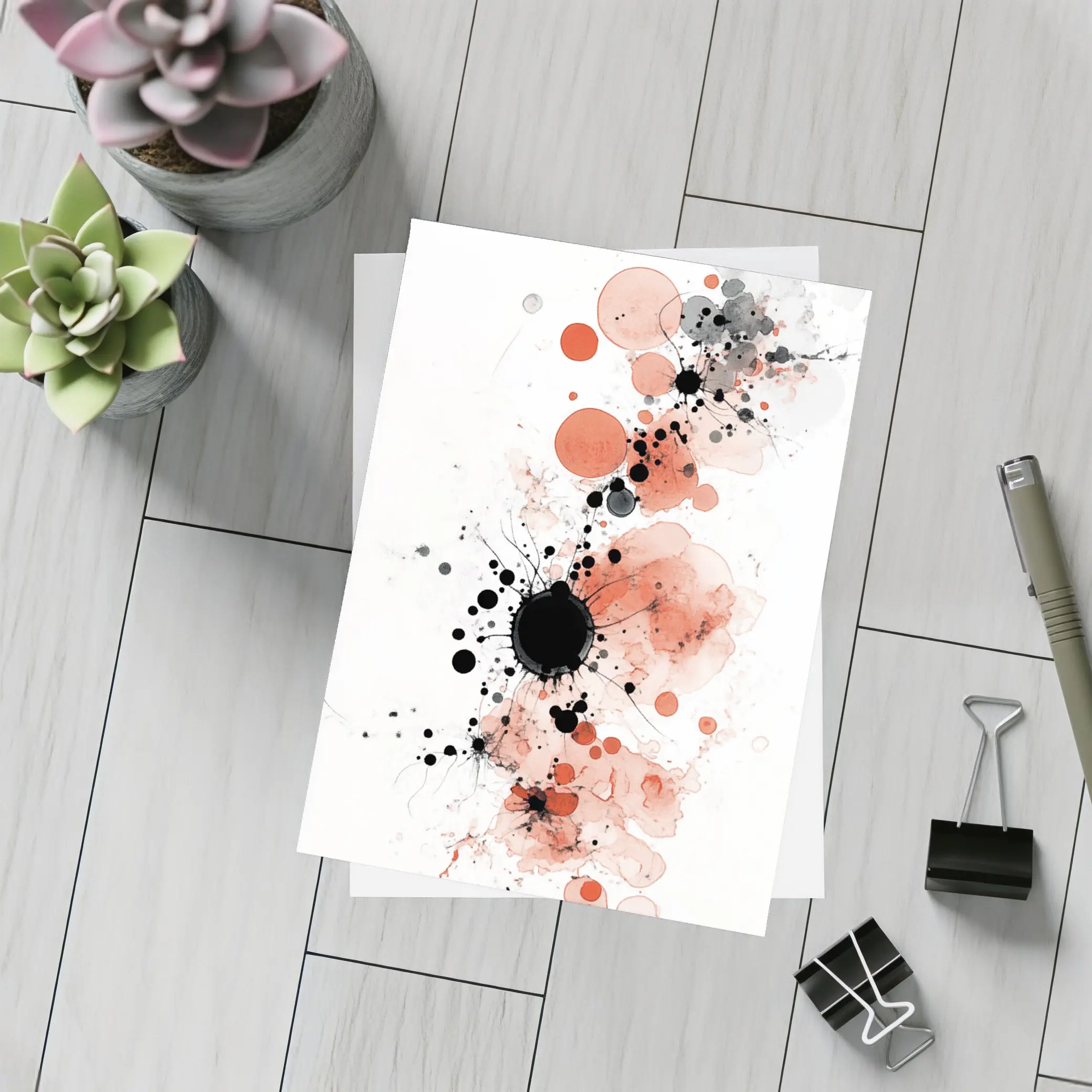 Red Black Ink Splash Abstract Watercolor Art – Postcards