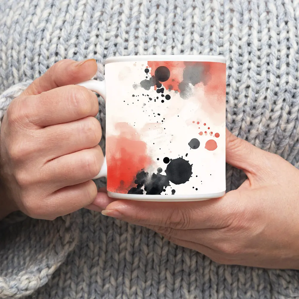 Red Black Ink Splatter Watercolor Abstract Art – Mugs