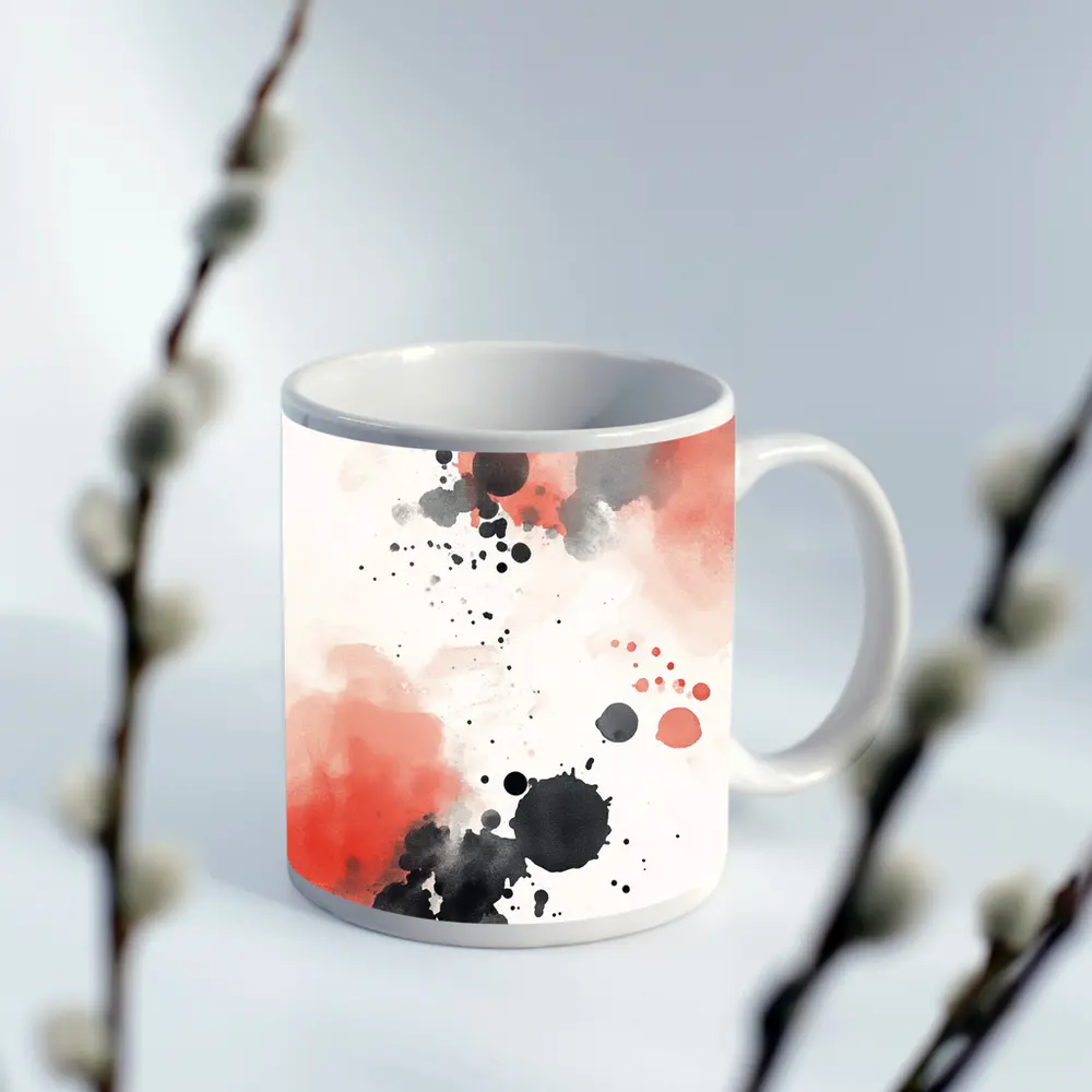 Red Black Ink Splatter Watercolor Abstract Art – Mugs