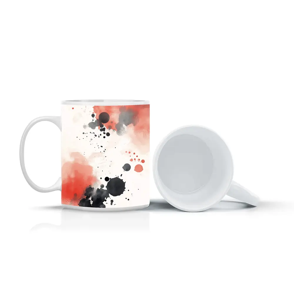 Red Black Ink Splatter Watercolor Abstract Art – Mugs