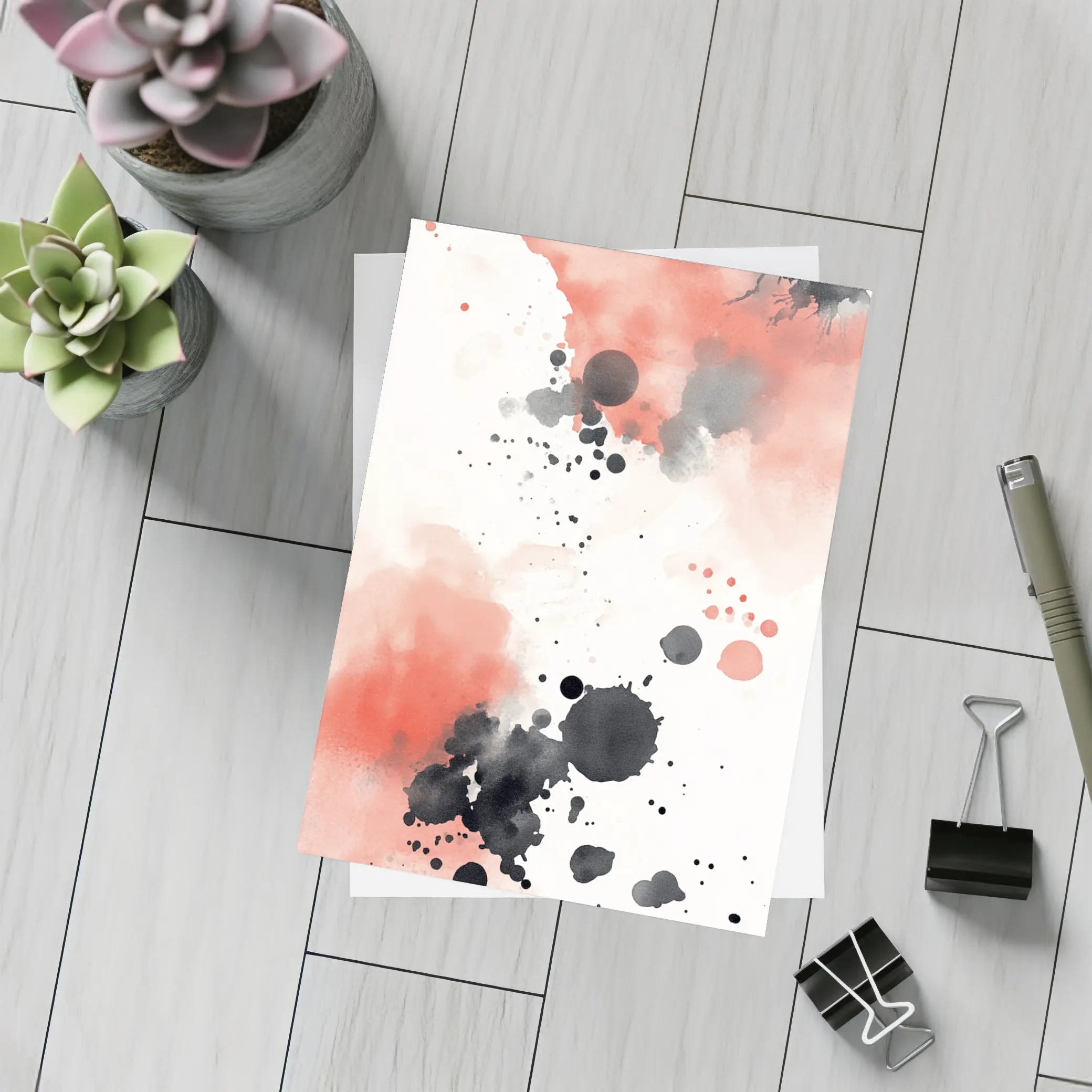 Red Black Ink Splatter Watercolor Abstract Art – Postcards