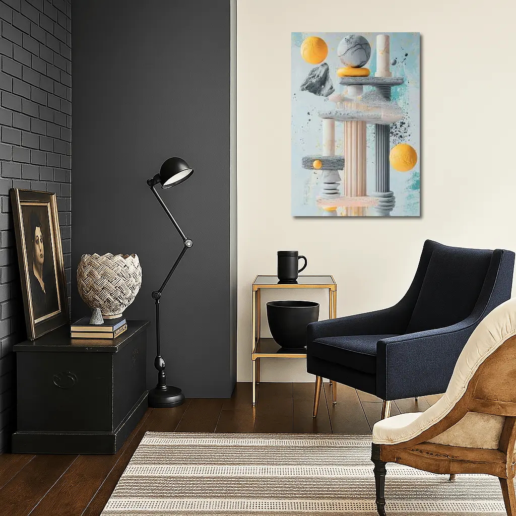 Greek Columns Marble Spheres Abstract Art – Wall Art