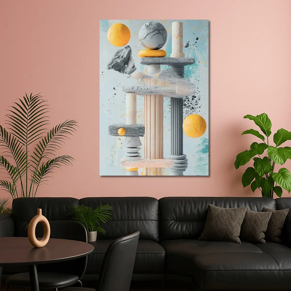 Greek Columns Marble Spheres Abstract Art – Wall Art