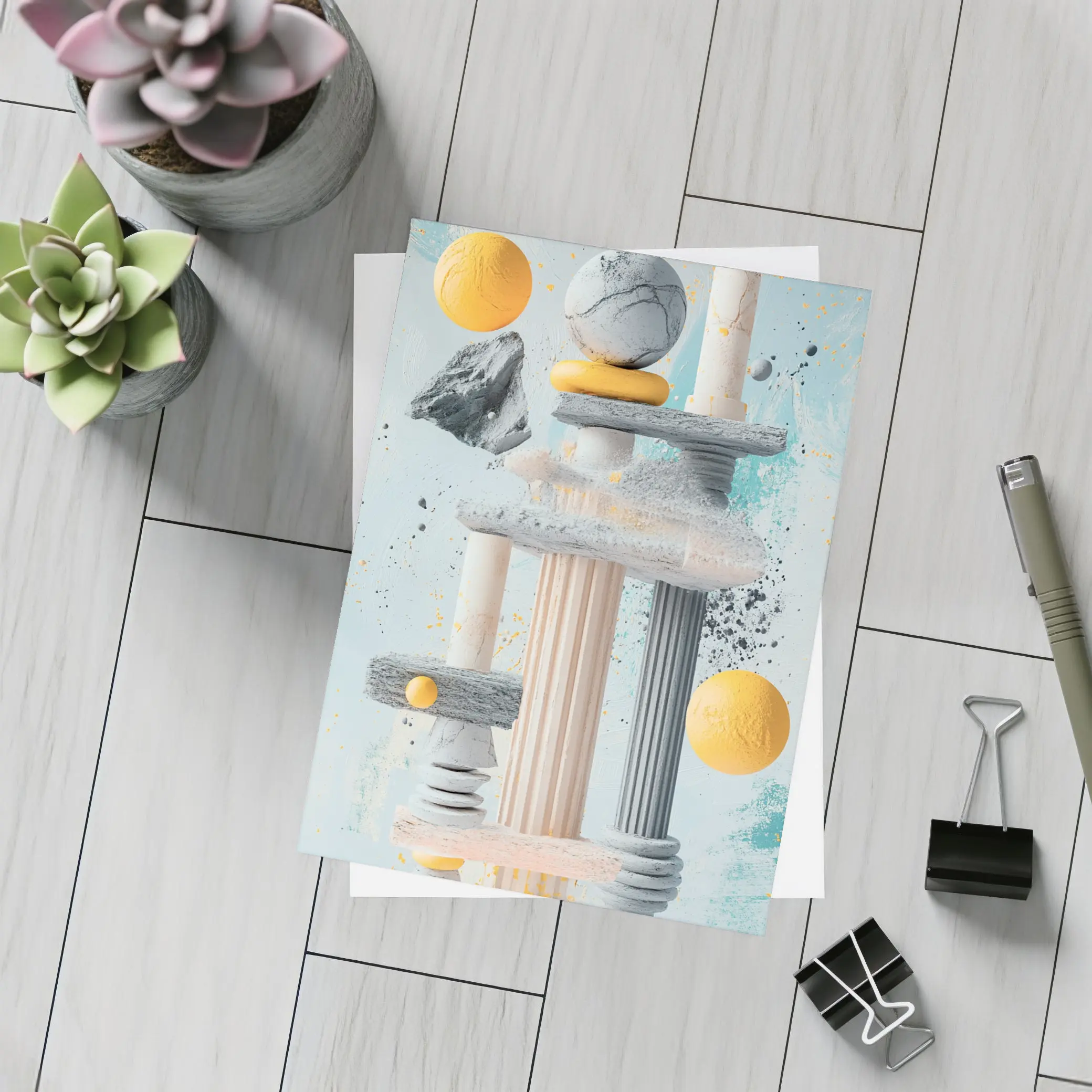 Greek Columns Marble Spheres Abstract Art – Postcards
