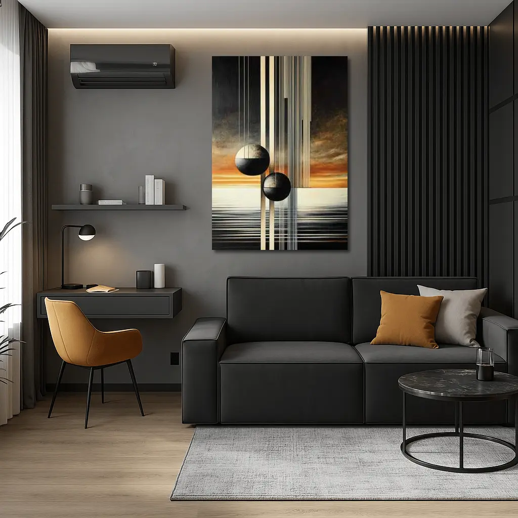 Abstract Geometric Spheres Sunset Sky Art – Wall Art